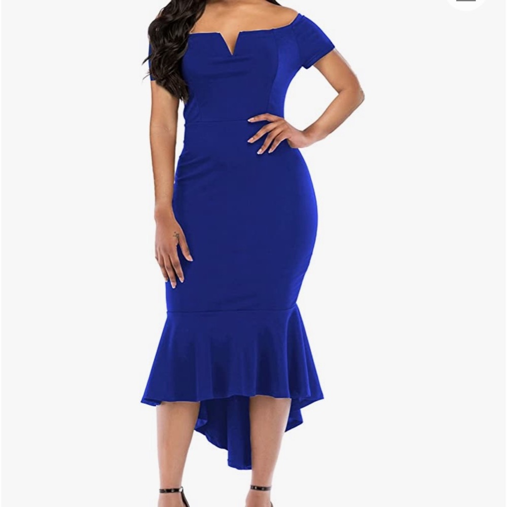 Fishtail Dresses for Women Midi Bodycon Dress Long Sleeve V Neck Cocktail Dress